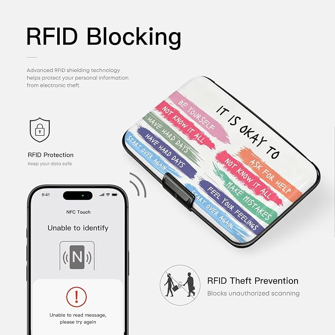 Credit Card Holder RFID Aluminum card case Its Okay mini Wallet Women Men | ABS Business ID Case,Hard Case Large Capacity 6 Slots, Waterproof Durable ，Secure Closure Slim Small Credit Card Protector