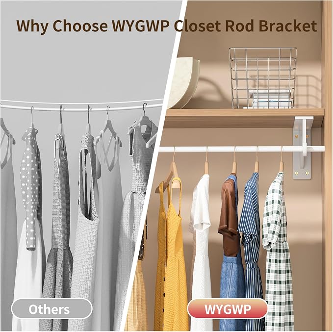 10inch Closet Rod Support Bracket Heavy Duty 400lb/pair (4pack White ) | Easy Installation Closet Shelf Brackets Wall Mounted Closet Shelf & Rod Brackets for Wardrobe Walk-in Closet and Armoire