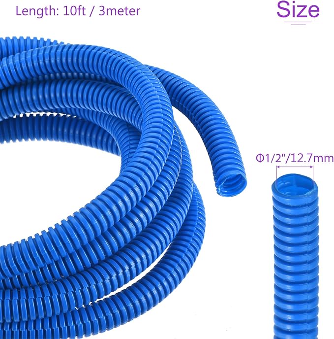 DMiotech 10ft Wire Loom Split Tubing 1/2 Inch(12.7 Mm) ID, Cord Protectors from Pet Flexible Conduit Cable Management for Office, Home, Garden, Blue