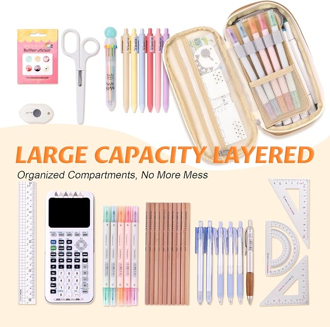 EASTHILL Big Capacity Pencil Pen Case Office College School Large Storage High Capacity Bag Pouch Holder Box Organizer Khaki