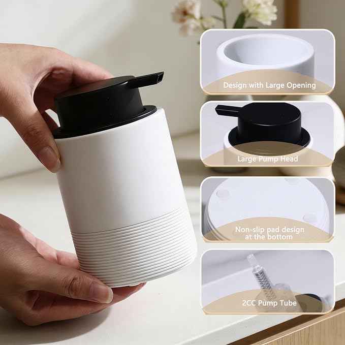 Resin Foaming Soap Dispenser, 11 OZ Bathroom & Kitchen Foam Soap Dispenser, Easy Press Pump, Refillable Hand Soap Dispenser, Modern Decor (White)