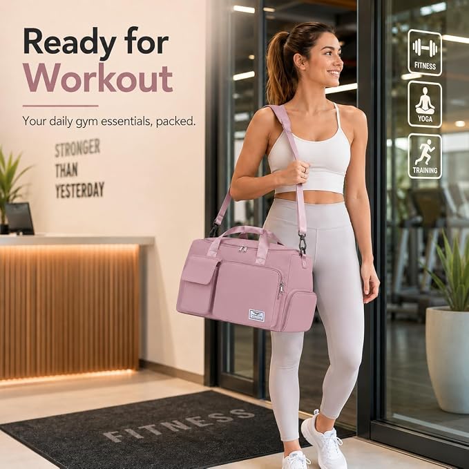 FIORETTO Women's Gym Duffle Bag with Shoes Compartment, 30L Capacity, Ideal for Travel, Gym, Sports, Duffel, Weekender