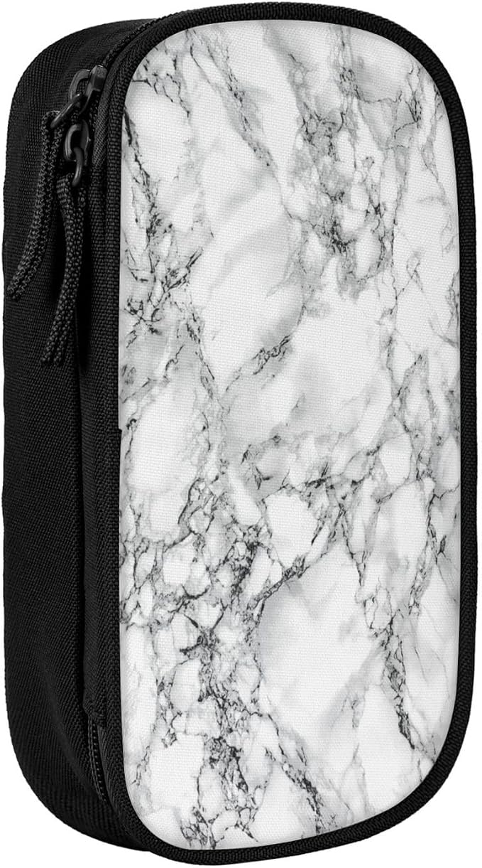 Perinsto Black And White Marble Pencil Case Big Capacity Multi Compartment Stationery Box Pencil Pouch Holder Desk Organizer For School Office Home