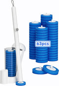 Toilet Brush Kit, Disposable Toilet Bowl Cleaner Brush with Blue Replacement Heads, Press-Button Wand and Self-Closing Freestanding Holder (Toilet Brush + 63 Refills)