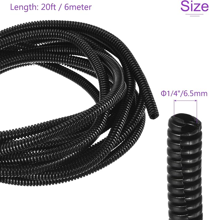 DMiotech 20ft Wire Loom Split Tubing 1/4 Inch(6.5 Mm) ID, Cord Protectors from Pet Flexible Conduit Cable Management for Office, Home, Garden, Black