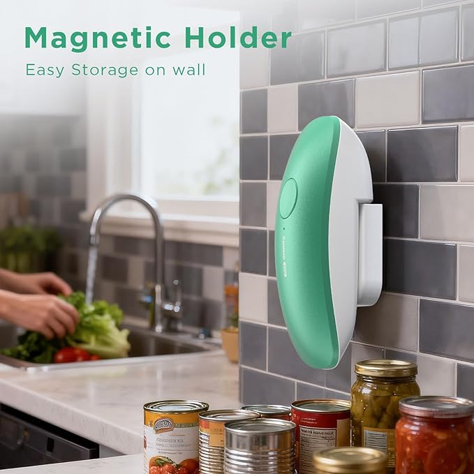 Canslab Ultrablade PRO Auto Stop Can Opener - Rechargeable Electric Can Opener for Kitchen for Seniors with Arthritis - One Touch Side Cut Opener, Smooth Edge, Handfree, Wall Mounted Small Size, Green