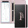 Letter Checkbook Cover, RFID Blocking Checkbook, Duplicate Checks with Pen Holder, Cards Slots, Multi-Functional Checkbook Holder for Personal and Business Checks