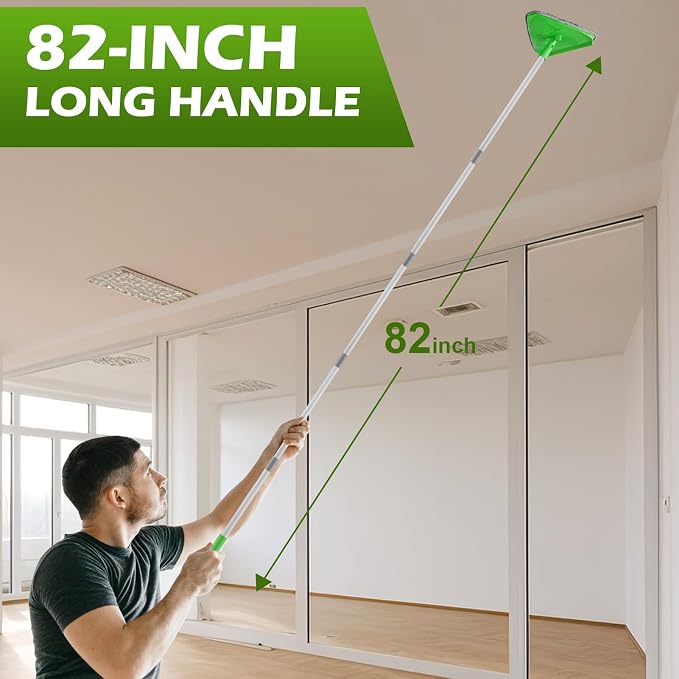 RONSUNG Wall Cleaner Mop, 82-Inch Handle, Baseboard Cleaner Tool, 6 Pads | Wall scrubber with long handle, triangle head, squeegee, and 6 pads for walls, ceilings, windows, baseboards, and floors