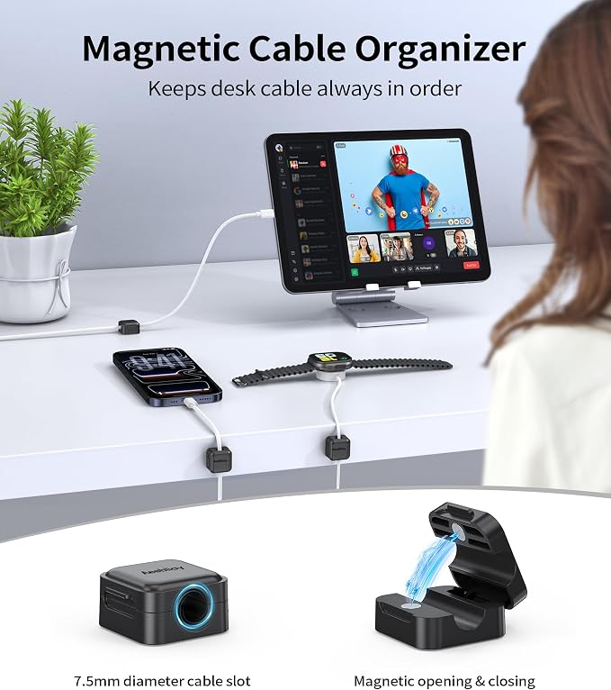 9 Pack Magnetic Cable Clips Cord Organizer,Desk Cable Management Accessories,Cord Clips,Adhesive USB Wire Holder Keeper Organizer for Home Office Desk Phone Car Wall Desktop Nightstand cable organizer