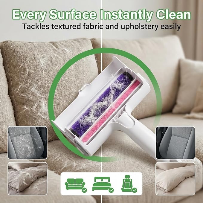 Duna Abracadabra Washable Dual Roller Pet Hair Remover – Original Size Reusable Lint Roller for Cat & Dog Hair on Furniture, Couch, Carpet, Car, Rugs & Bedding – Portable, Eco-Friendly