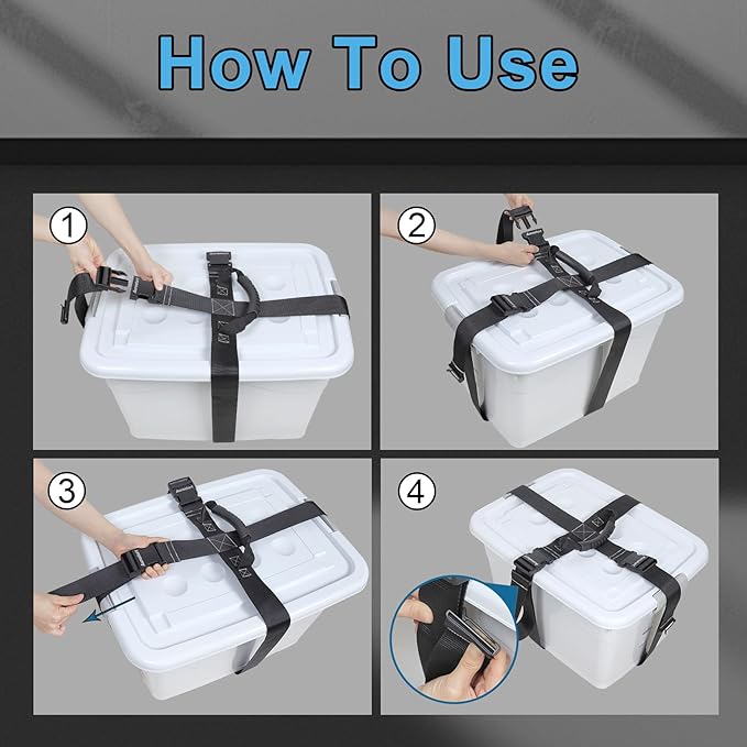 Box Carrying Strap with Handle Adjustable Straps for Battery Box Handheld Belt Carry Straps for Safely Moving and Lifting Heavy Boxes (Black, 96 Inch)