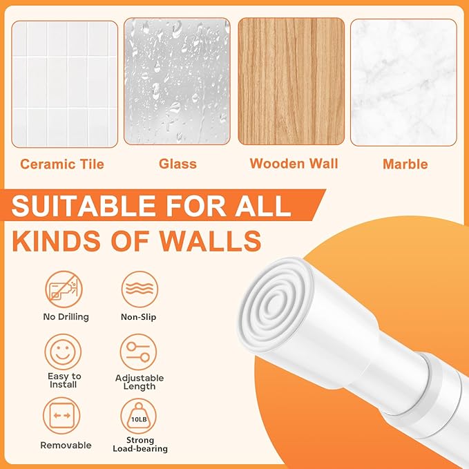 White Tension Curtain Rod 18-39 Inch Small Adjustable Spring Loaded Rod | No Drill Non Slip Sturdy Renter Friendly Rods for Small Window Bookshelf Doorway Closet Pantry