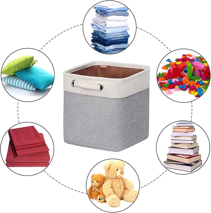 Cube Storage Bins 10.5” x 10.5 x 11” Cloth Baskets for Storage with Handles Storage bins for Shelf, Closet, Office Organizer, Set of 6 | Small storage cubes, Foldable Storage Basket, For Shelves Closet Organizers, with Canvas Handle, 6 Pack, Grey