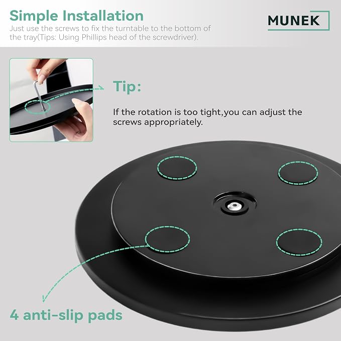 MUNEK 9" Lazy Susan Organizer,2 Tier Rotating Spice Rack Organization,Metal Lazy Susan for Table Top,Pantry, Bathroom, Vanity, Black