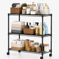 Simple Deluxe 3-Tier Heavy Duty Adjustable Storage Shelf with Wheels, 23.23”W x 13.39”D x 30.31”H, Mobile or Stationary Metal Shelving Unit, Easy Assembly for Kitchen, Pantry, Laundry Room, Black