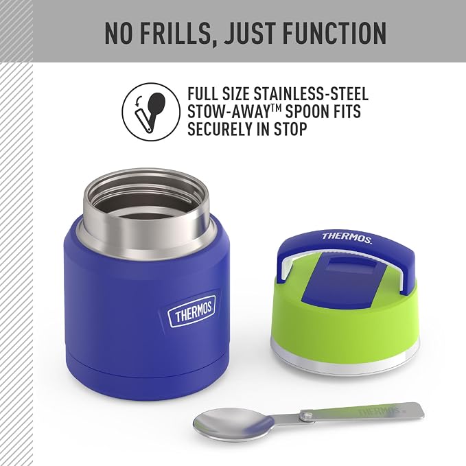 THERMOS ICON Stainless Steel Food Jar with Spoon, 12 Ounce, Blue