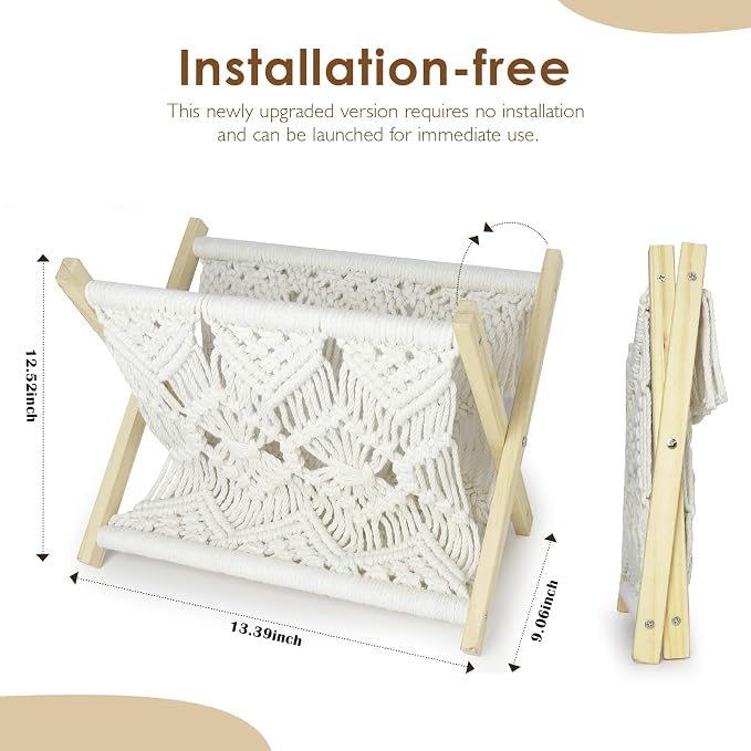 Boho Macrame Magazine Holder,Hand-Woven Magazine Rack for Home Office | Multifunctional Storage Basket for Letters, Magazines, Books and Newspapers