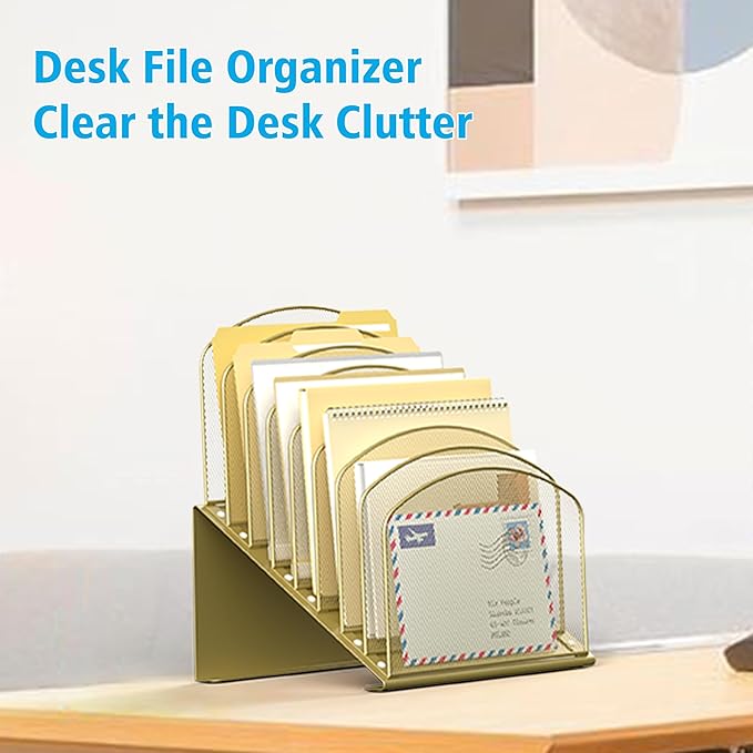 Inclined Desk File Organizer, 8-Section Upright Desk Organizer Standing File Sorter for Office Classroom Desktop Organization