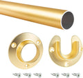 Outwater 32" Satin Brass Aluminum Closet Rod Kit – 1-5/16" Diameter with Matching U & O Flanges and Mounting Screws