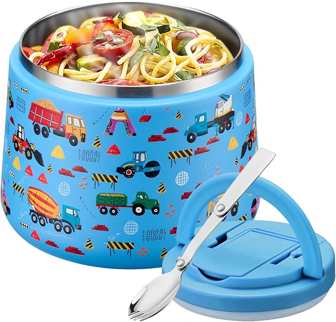 Itslife 14oz Vacuum Insulated Soup Thermo for Hot Food, Kids Lunch Container with Leakproof Buckle Lid, Wide Mouth Stainless Steel Food Jar with Spoon