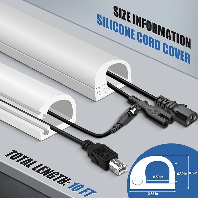 Silicone Cord Covers Wall Self-Adhesive Cord Covers for Wires on Wall Wire Hider Flexible Cable Hider with Side-Opening for Home Office TV Cable Management (0.59" W x 0.39" H x 118" L, White)