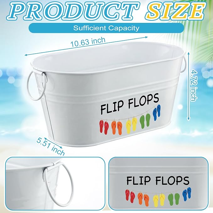 Blulu 10.6"x4.7" Flip Flop Storage Bucket Metal Poolside Basket Above Ground Pool Bin Summer Basket Outdoor Storage for Sunscreen Goggles Flip Flop Spf Swimming Camping Beach Accessories Decor