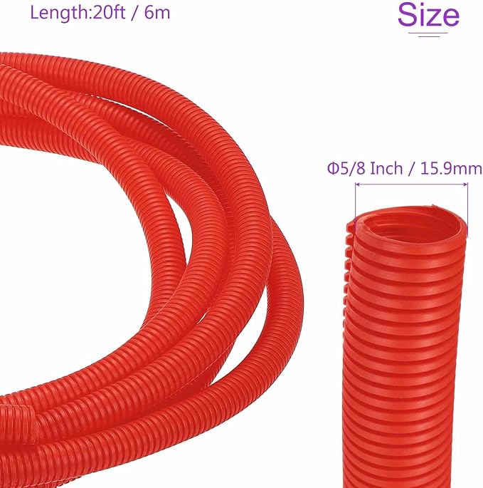 DMiotech 20ft Wire Loom Split Tubing 5/8 Inch(15.9mm) ID, Cord Protectors from Pet Flexible Conduit Cable Management for Office Home Garden, Red