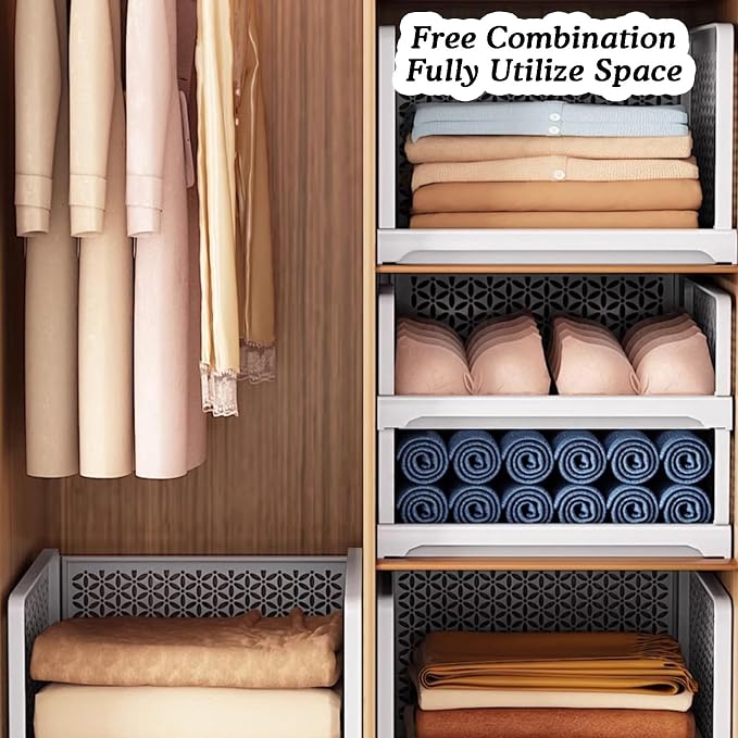 2-layer Pull Out Storage Basket,Stackable Storage Bins,Wardrobe Organizer,5kg Weight Capacity,for Kitchen Pantry Bathroom Cabinets(44x24.5x34cm)