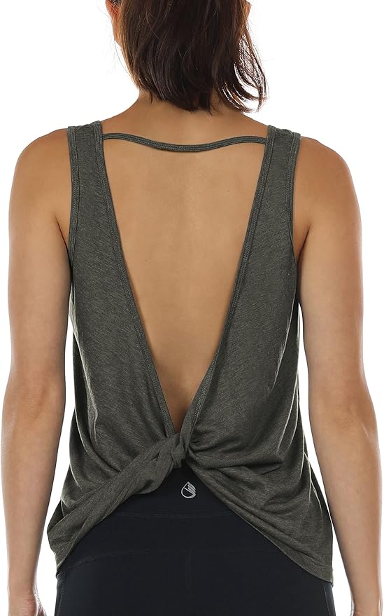 icyzone Women's Open Back High Neck Workout Athletic Gym Tank Tops