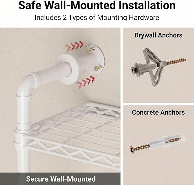 F4 Wall Mounted Closet System, Industrial Pipe Clothing Rack for Hanging Clothes, Heavy Duty Closet Organizer System, Clothes Racks with Shelves & Expandable Rod for Wardrobe, Corner, White