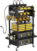 VEVOR 5-Tier Tool Organizer Cart with Charging Station, 8 AC Outlet, Floor Stand Rolling Drill Holder and Tool Battery Storage Rack on Wheels, Garage Floor Rolling Storage Cart for Workshop, Garage