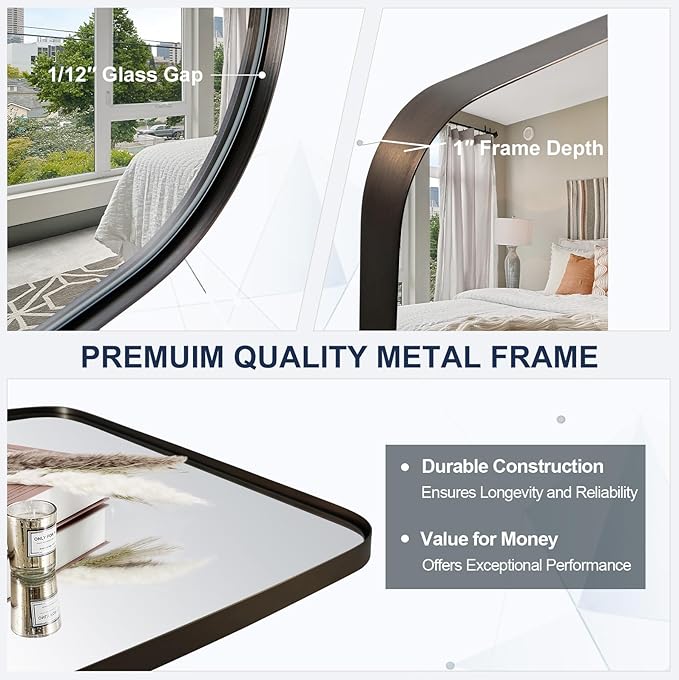 ANDY STAR Brushed Bronze Bathroom Mirror, 30x36 Oblong Mirror with Stainless Steel Metal Frame, Oval Vanity Mirror for Over Sink, Modern Anti Rust Wall Mounted