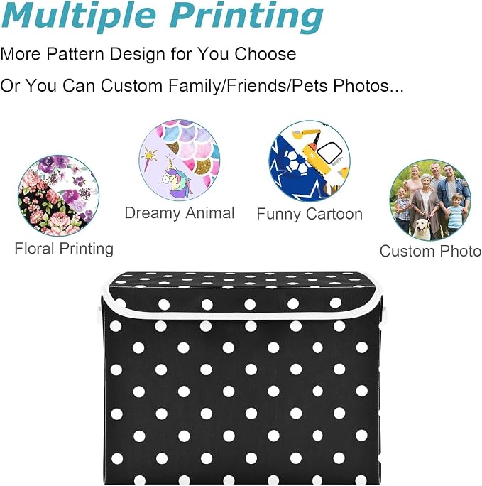 CaTaKu Polka Dot Storage Bins with Lids,White and Black Fabric Large Storage Container Cube Basket with Handle Decorative Storage Boxes for Organizing Clothes Shelves
