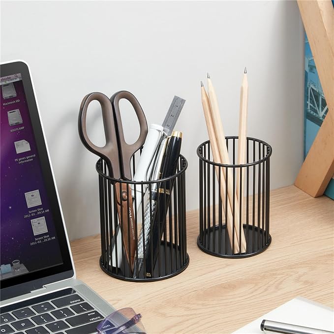2 Sets Metal Pen Holder for Desk,Makeup Brushes Cup Holder, Pencil Holders, Pen cup, Home and Office Organizer, Black