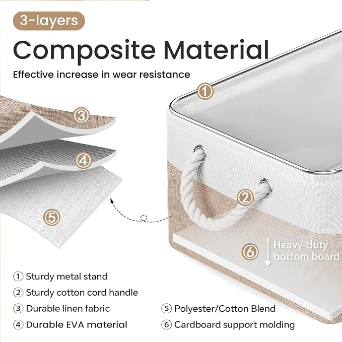 Large Storage Baskets- 15.7x11.8x8.26 inch Storage Bins for Shelves and Closet Organizing, Foldable Fabric Bin for Home Organization Clothes and Laundry (3-Pack, White&Khaki)