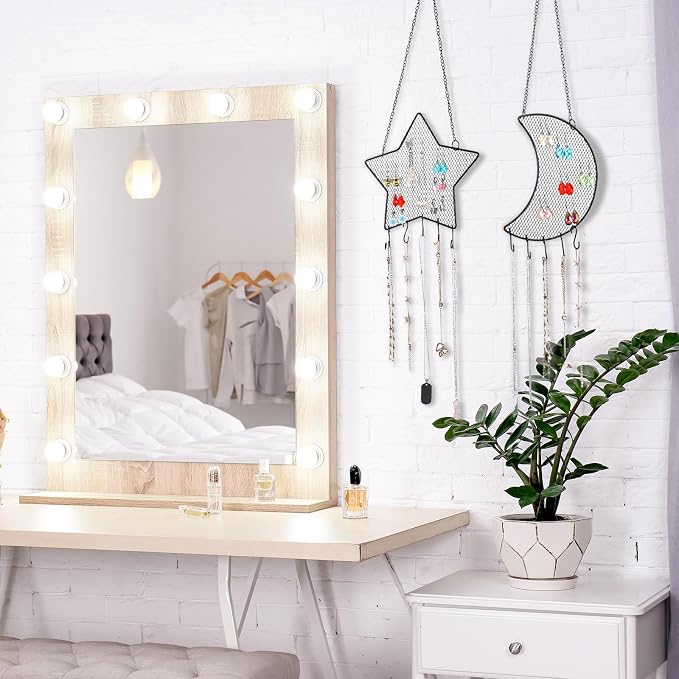 Jetec 2 Pcs Earring Wall Holder Wall Mounted Organizer Hanging Stand Decorative Diamond Grid Shape Jewelry Display Rack with Hanging Hooks for Earrings Necklace Bracelet(Black)