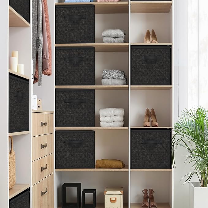 Nestl Foldable Fabric Storage Bins - 6 Cube Organizer with Handles, Black, 11-Inch for Bedroom, Playroom and More