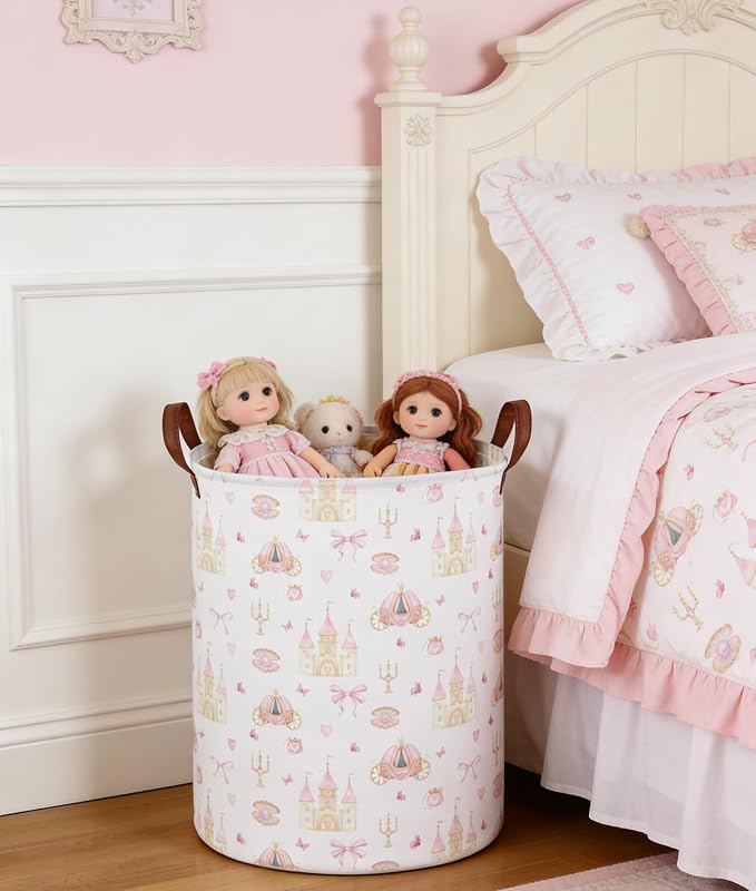 Kids Laundry Hamper Kids Dirty Clothes Hamper Collapsible Waterproof Toys Storage Bin Boys and Girls Hampers Princess Room Decor Gift Baskets(Cute Princess)