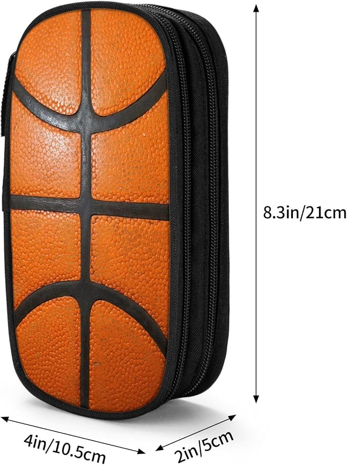 Perinsto Basketball Texture Pencil Case Big Capacity Multi Compartment Stationery Box Pencil Pouch Holder Desk Organizer For School Office Home