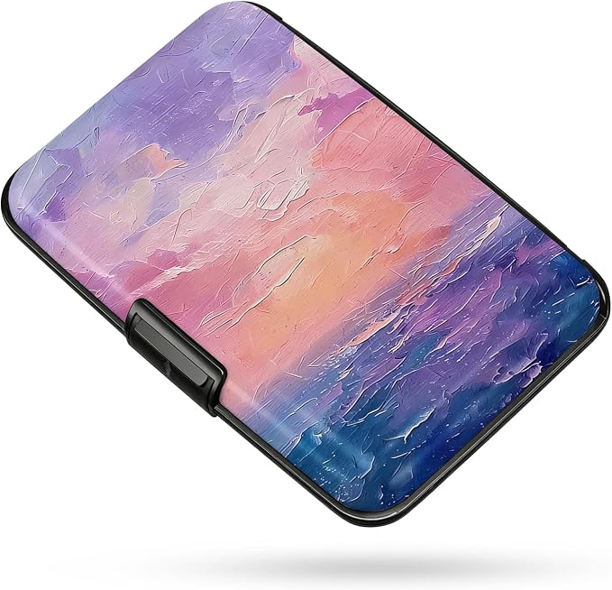Credit Card Holder RFID Aluminum card case sunset mini Wallet Women Men | ABS Business ID Case,Hard Case Large Capacity 6 Slots, Waterproof Durable ，Secure Closure Slim Small Credit Card Protector