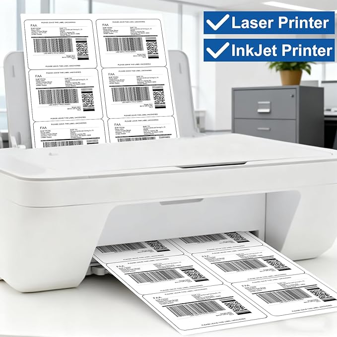 3 1/3" x 4" Shipping Address Label 100 Sheets 600 Mailing Labels for Laser Inkjet Printers, 5164 8164 Printable Label Paper, Matte White 6-per-Page