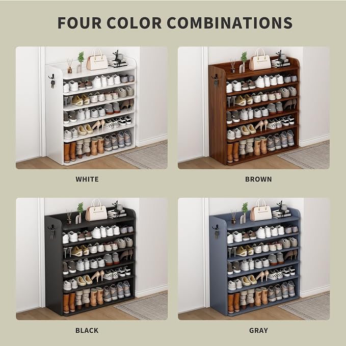 5 Tier Shoe Rack, Wooden Shoe Storage Cabinet, Large Capacity Tall Shoe Shelf Free Standing Shoe Rack Organizer for Closet Entryway Garage Bedroom, Gray