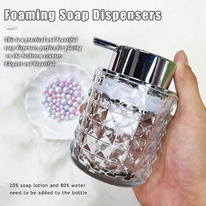 Glass Hand Foaming Soap Dispensers with Silver Pump Refillable Hand Soap Dispenser for Bathroom Kitchen (1Pack-D887)