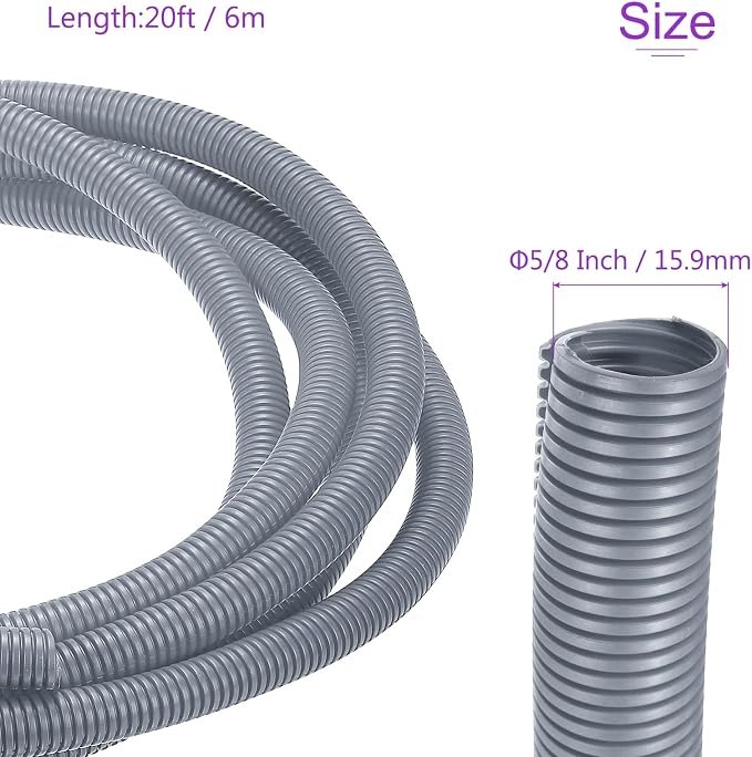 DMiotech 20ft Wire Loom Split Tubing 5/8 Inch(15.9mm) ID, Cord Protectors from Pet Flexible Conduit Cable Management for Office Home Garden, Gray