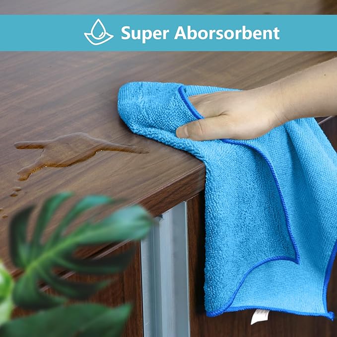 HOMEXCEL Blue Microfiber Cleaning Cloth 100 Pack, Microfiber Towel for Cars, Lint Free, Scratch-Free, Highly Absorbent, and Cleaning Rags for House, Window and Glass, Cars, TV Screen 11.5 X11.5 inch