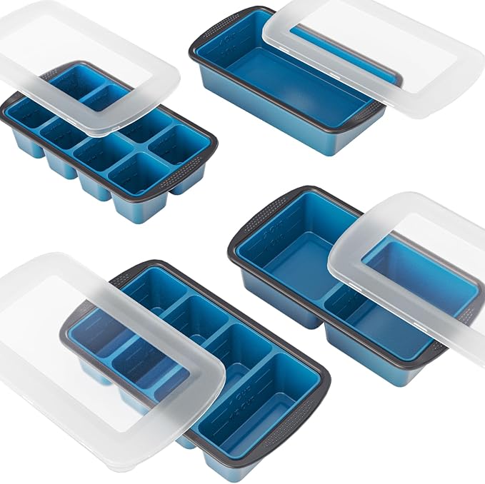 GORCI Silicone Soup Freezer Trays with Lids - 4 Pack, ½ cup, 1 cup, 2 cup and 4 cup - Perfect Portion Control for Broth, Sauce & Meal Prep ，100% Platinum Silicone BPA-Free, Flexible, Dishwasher Safe