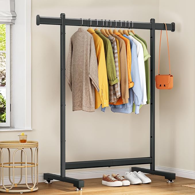 Wiracks Heavy Duty Clothes Rack for Hanging Clothes Clothing Rack 300LBS Portable Clothes Rack 45" L*15" W*66" H Thickened and Widened elliptical Tubes (Black)
