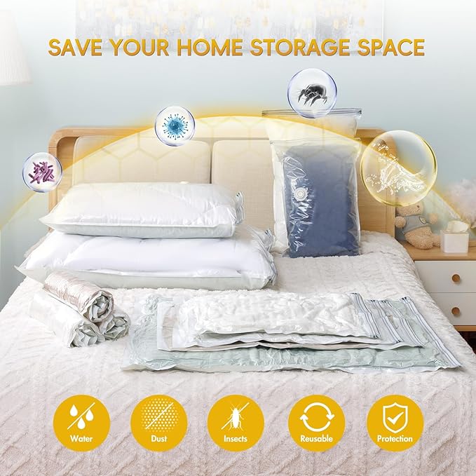 Vacuum Storage Bags with Electric Air Pump, 15 Pack (5 Jumbo, 5 Large, 5 Medium) Space Saver Bag, Space Saver Bag, Vacuum Sealer Bags for Clothes, Blanket, Duvets, Pillows, Comforters,Travel
