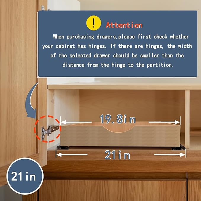 Pull Out Cabinet Drawers - 6x2 Size Options (12-23'W,18-21'D), Pre-Assembled with Soft Close Slides, Solid Beechwood, Easy Installation(21'W x 18'D)