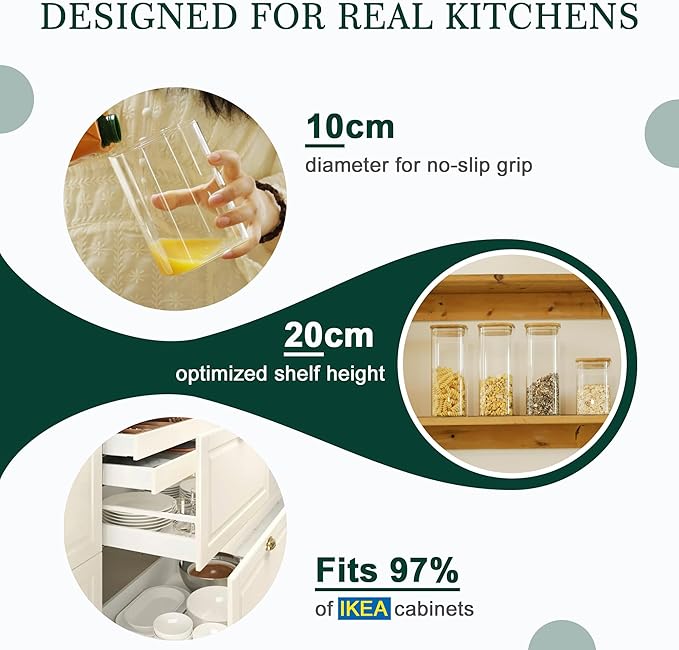 LIBWYS 8-Pack Glass Pantry Storage Containers with Bamboo Lids (1.22Qt/1.67Qt) - Stackable Square Food Jars for Pantry Organization, Coffee, Flour, Snacks, Tea | Kitchen Canisters Set